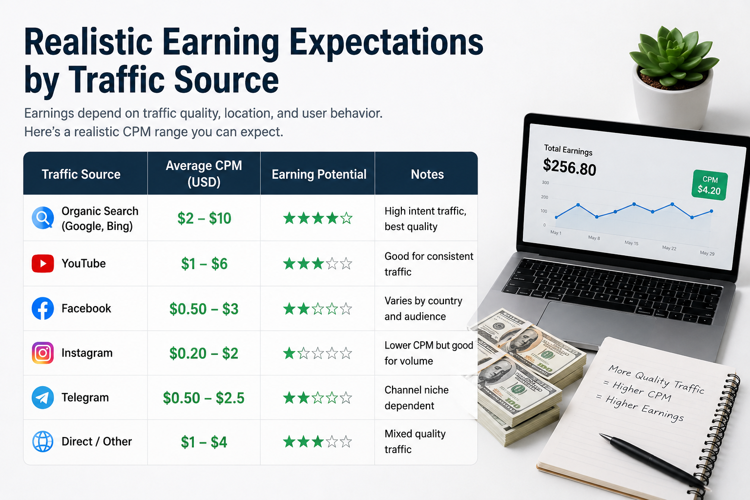 Realistic Earning Expectations by Traffic Source